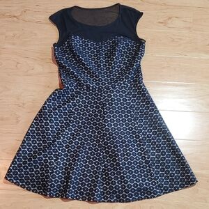 Enfocus Elegant Navy Blue Patterned Dress